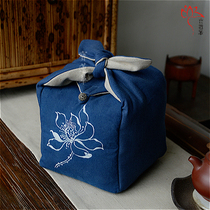 Natural plant Isatis Root-dyed cotton fabric jug glass cloth bag Yao Wax Dyeing Tea tea Set Kettle Travel Cloth Bag