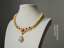 (Li Jingxun) S925 silver gilded pearl green gold stone South Red Sea blue treasure necklace celluloid restoring dragonfly eye