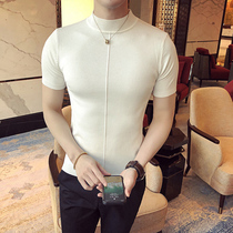 Semi-high collar sweater male short sleeve fall 2021 new Korean version trendy personality half sleeves Compassionate Needles Jersey Clothed Man