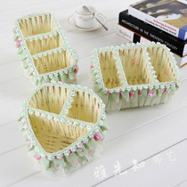 (Day special) storage basket remote control cosmetics storage basket lace fabric desktop storage box sundry basket