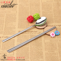  Export 430 stainless steel solid spoon chopsticks Korean long-handled spoon bibimbap spoon flat chopsticks set 3 sets