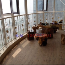 Wrought stair handrail railing guardrail balcony solid wood staircase wrought iron column finished wrought iron