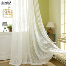 Modern simple cotton Jatropha embroidery window screen white screen curtain Living room bedroom balcony screen curtain Pastoral finished custom curtains