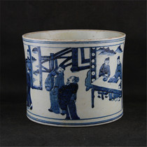  Qing Kangxi whole product old porcelain blue and white character pattern pen holder Folk collection antique playing porcelain antique ornaments