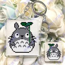 Haha cat cross stitch large size Acrylic keychain bag hanging material bag A013 Green leaf Chinchilla