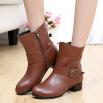 Coarse Heel Short Boots Genuine Leather Boots Woman Spring Autumn Short Barrel Boots Autumn Winter Women Shoes Short Boots Single Boots Cotton Boots Big Code 4143