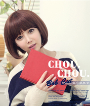 Whole-top wig set womens fashion short straight hair repair face slanted bangs bobo head wave headgear mushroom head simulation hair