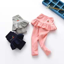  Girls leggings Autumn childrens pants Korean embroidery fake two-piece culottes Zhou Da Da childrens clothing long pants childrens pants