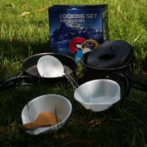 Outdoor cooker cover pan portable camping set pan 1-2 people outdoor pot field cutlery thicken