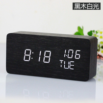 LED wood bell voice-controlled induction One-screen multi-display three sets of electronic alarm clock set working day alarm bells Wanton calendar