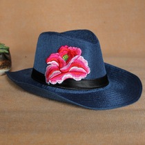 Cloud decoration totem original design womens hat national style hat embroidered hat peony flower personality cowboy hat sun hat
