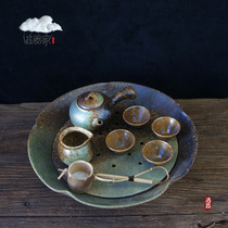  Handmade antique ceramics Chinese Kung Fu tea set Ancient pottery Coarse pottery Water storage tea tray Tea tray Shengshui tea stand Tea table