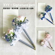 Wedding sign-in pen Creative business pen Graduation ceremony signature pen Pink white rose simulation flower Wedding ceremony Teachers Day