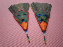 Three-eyed Peacock craft fan water purification bottle top sprinkling fan auspicious herb bottle fan tantric Buddha Temple Dharma Buddha