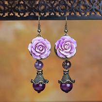 2021 earrings jewelry female ear clip national temperament Chinese style flower Cats Eye Stone Jewelry earrings earrings retro