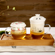 Yuxuan glass cup tea cup heat-resistant cup with lid filter office home ceramic flower tea cup water Cup