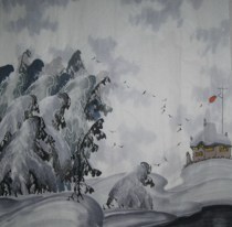 Grand Jang Pure Hand Painted 4-ruler Dou Squared Country Painting landscape Living room Living room Feng Shui with Ice Landscape Painting Decoration Hanging Painting 9