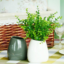 Modern simple white gray Nordic small fresh mini vase Simulation flower arrangement Flower vase Ceramic dining table
