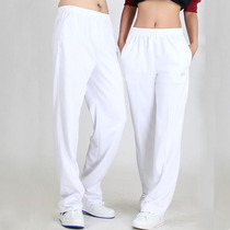 Summer mens and womens pure white sports pants morning exercise square dance pants practice pants student sports meeting class exercise school uniform