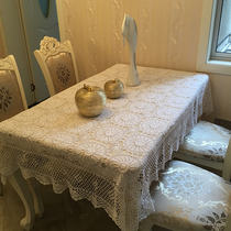  Handmade crochet crochet table cloth pastoral nostalgic pure cotton woven tablecloth rectangular white rice can be customized