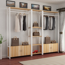  Simple clothing store display rack Floor-to-ceiling wrought iron shelf Coat rack bag combination cabinet window double-layer side hanger