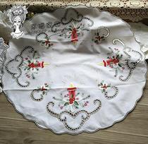 Foreign trade exports to Europe and the United States White cotton hollow embroidery Christmas candle light painting manuscript cover towel round table cloth 60 cm