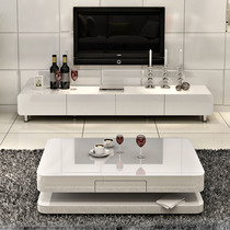  Modern minimalist creative coffee table TV cabinet combination set large medium and small apartment living room furniture Tempered glass paint