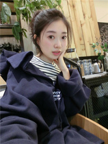 BORAKOO Korea Dongdaemun winter shoulder two wear ~ Striped stitching velvet thickened doll sweater