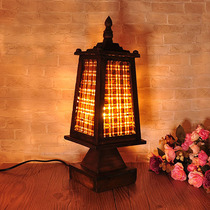 Thai Crafts Solid Wood Trim Table Lamps Creativity eco-friendly retro bed Headlights Bamboo Weave Handiwork Light Modern Brief