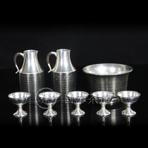 Japanese tin wine machine tin bottom spiral pattern exquisite wine set full set of two pots with a little indentation