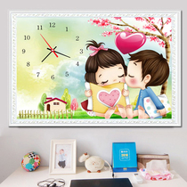 2018 New 5d Diamond painted diamond embroidered cartoon couple bedroom wedding sticker cross stitch hanging clock living room