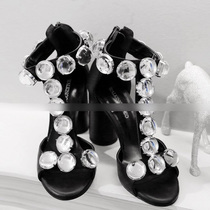 HChen Korea handmade custom luxurious large crystal dew-toe wide wristband side empty high heel sandals