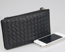 Korean mens woven leather small wallet casual long wallet wallet leather