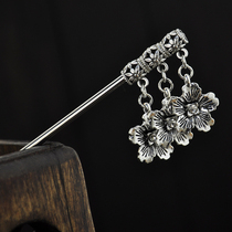 Vintage Flower Seedlings Silver Classical Hair Hair Girls Walker Tray Hair Tassel National Style Festival Gift for Women