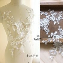 DIY handmade headwear accessories hollow car strands embroidery cloth patch lace H102 ivory white silver thread paste flowers