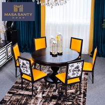American dining table and chair combination set restaurant solid wood household dining table and chair yellow high-end large apartment furniture