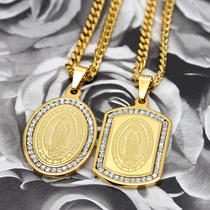 Diamond humanoid military brand Oval rhinestone hip hop Hip Hop Hip Hop necklace pendant Seiko cross titanium steel mens retro