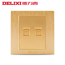 Deri West Switch Socket Wire Drawing Gold Switch Panel Wall Switch Two Double Phone Two-Core Socket Panel