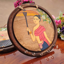 Thailand solid wood home decoration hand painted beauty painting Southeast Asia towel hook holder key storage hanging board wall decoration