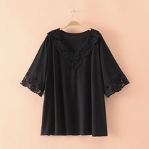 Ancient ancient home Custom and fatter overweight womens clothing Fat MM200 catty V collar Hollowed-out Splicing Loose Undershirt Woman headsets