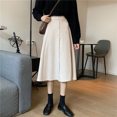 Hanging sense skirt womens long autumn and winter new Korean version Khaki temperament skirt high waist a word umbrella skirt tide