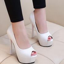 2017 spring new super high heels fine heel shoes 15cm fish mouth shoes white simple temperament womens shoes 16CM