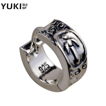 YUKI tide men and girls white ear ring retro silver earrings 925 silver jewelry earrings personality European and American single earrings
