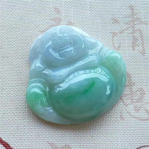 (Ming Kai Jade) Natural A goods jade waxy species floating sun green Buddha pendant pendant