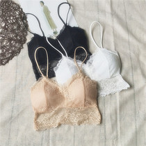 Sexy back cross halter suspender short vest base anti-walking light gathered wrapped in breast flesh color lace bandeau woman