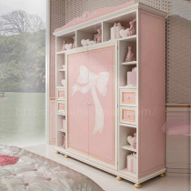 Childrens wardrobe solid wood girl princess powder multifunctional bookcase wardrobe European style bedroom cartoon combination cabinet