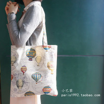 Small Paris Original Retro Art Hot Air Balloon Sail Bag Handmade Cotton Hemp Shopping Bag Single Shoulder Girl Bag 