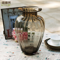 Denderwood Elegant Baroque embossed glass transparent flower arrangement Nordic retro large jar table table