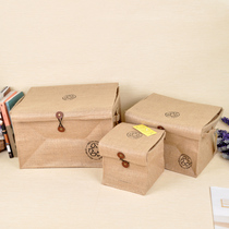 Retro linen storage box ZAKKA covered jute storage box finishing basket file cosmetics desktop finishing box