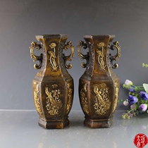 Promotional antique pure copper gilt gold Phoenix six-sided vase crafts ornaments living room decoration ancient frame creative decoration